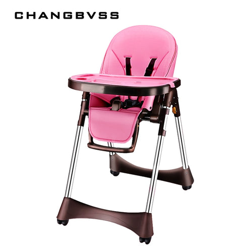 New Luxury Style Portable Baby Feeding Chair With PU Cushion Collapsible Plastic Baby High Chair Easy Clean PP Plate Highchair