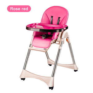 New Luxury Style Portable Baby Feeding Chair With PU Cushion Collapsible Plastic Baby High Chair Easy Clean PP Plate Highchair