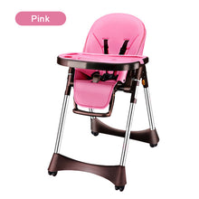 Load image into Gallery viewer, New Luxury Style Portable Baby Feeding Chair With PU Cushion Collapsible Plastic Baby High Chair Easy Clean PP Plate Highchair