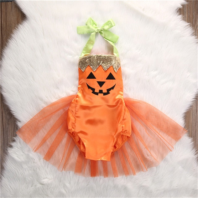 Halloween Baby Girls Romper Newborn Baby Pumpkin Tulle Skirt Romper 2017 New Jumpsuit Cute Toddler Orange Costume Outfits 0-24M