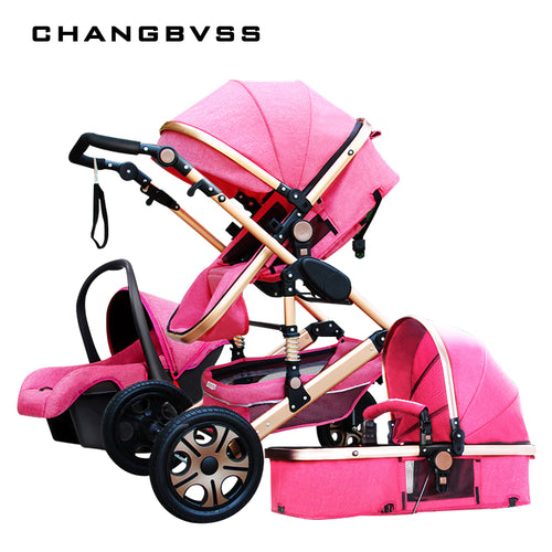 Luxury Fashion Baby Stroller 3 in 1 Foldable Infant Trolley,High Landscape Baby stroller Sit and Lie Baby Pushchair ,poussette