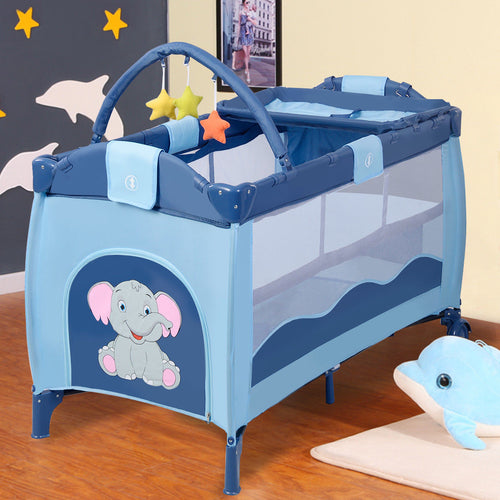 New Blue Baby Crib Playpen Playard Pack Travel Infant Bassinet Bed Foldable