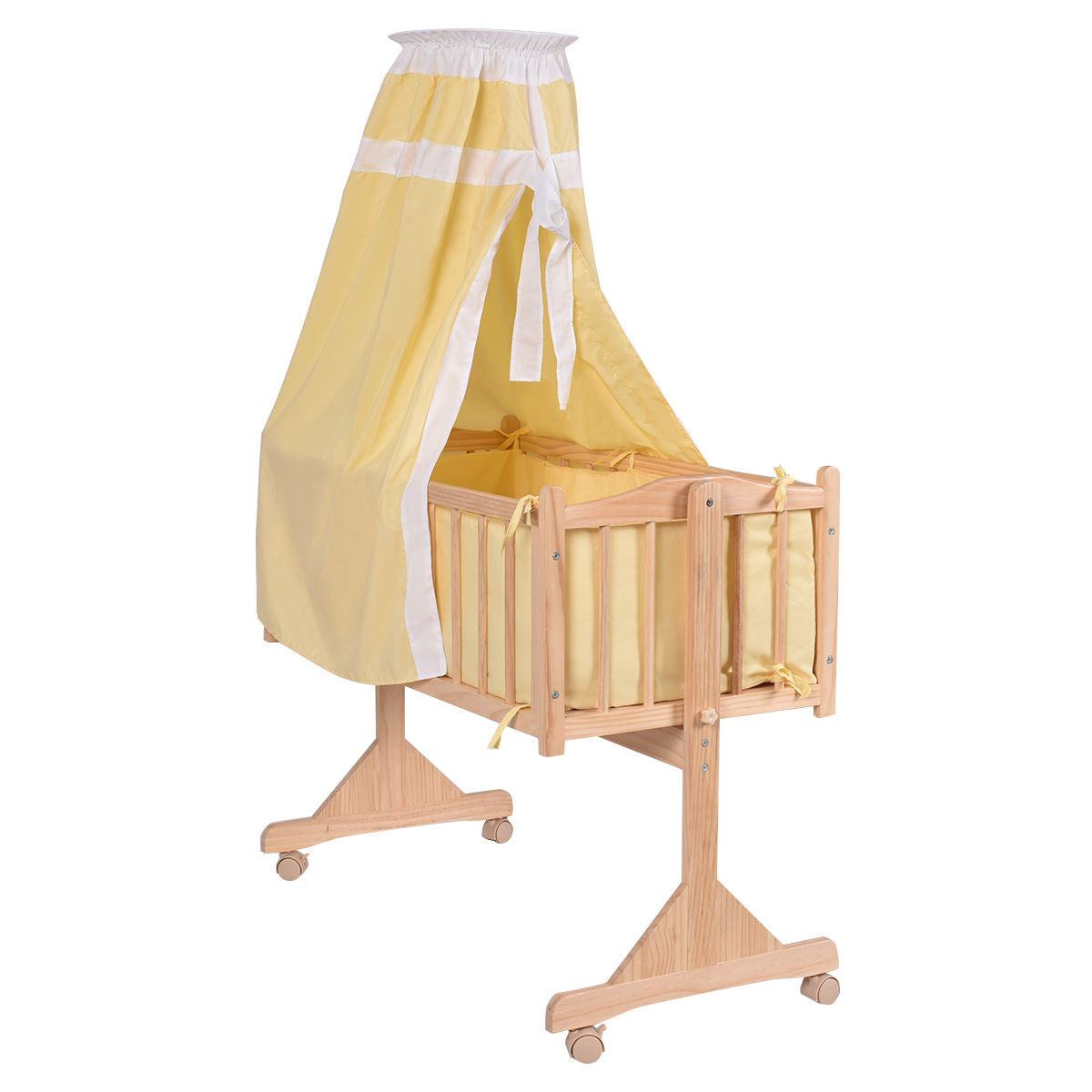 Yellow Costway Wood Rocking Crib