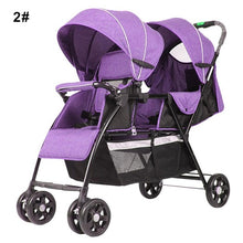 Load image into Gallery viewer, Twins Baby Trolley T2 Flax Material Front And Rear Seat Light Aluminum Tube Double Twins Carriage Lightweight Umbrella Stroller