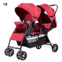 Load image into Gallery viewer, Twins Baby Trolley T2 Flax Material Front And Rear Seat Light Aluminum Tube Double Twins Carriage Lightweight Umbrella Stroller